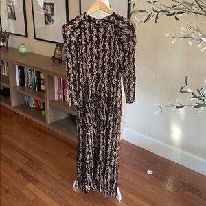 Zara Black Maxi Dress with Pink and Cream Floral Print